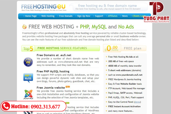 Công ty dịch vụ hosting free Freehostingeu tại Đức