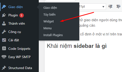 vào sidebar wordpress