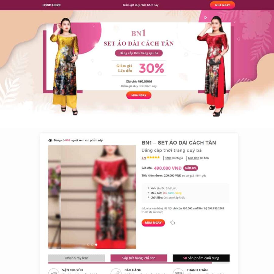Theme WordPress Landing page áo dài 6 Theme WordPress Landing page áo dài