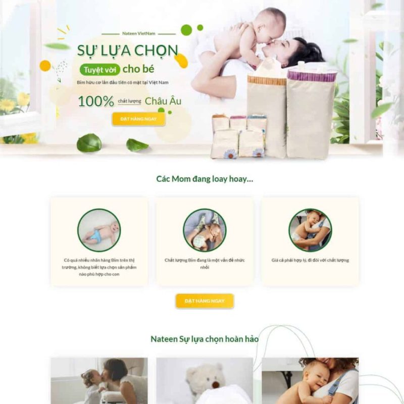 Theme WordPress landing page bỉm cho bé 3