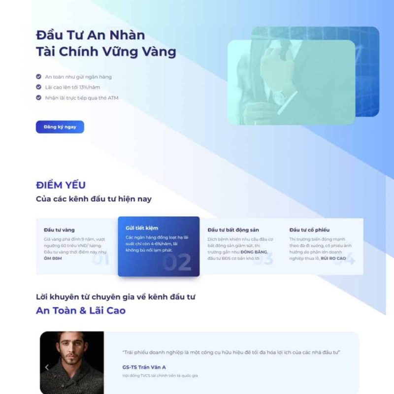 Theme WordPress landing page đầu tư trái phiếu tài chính 3