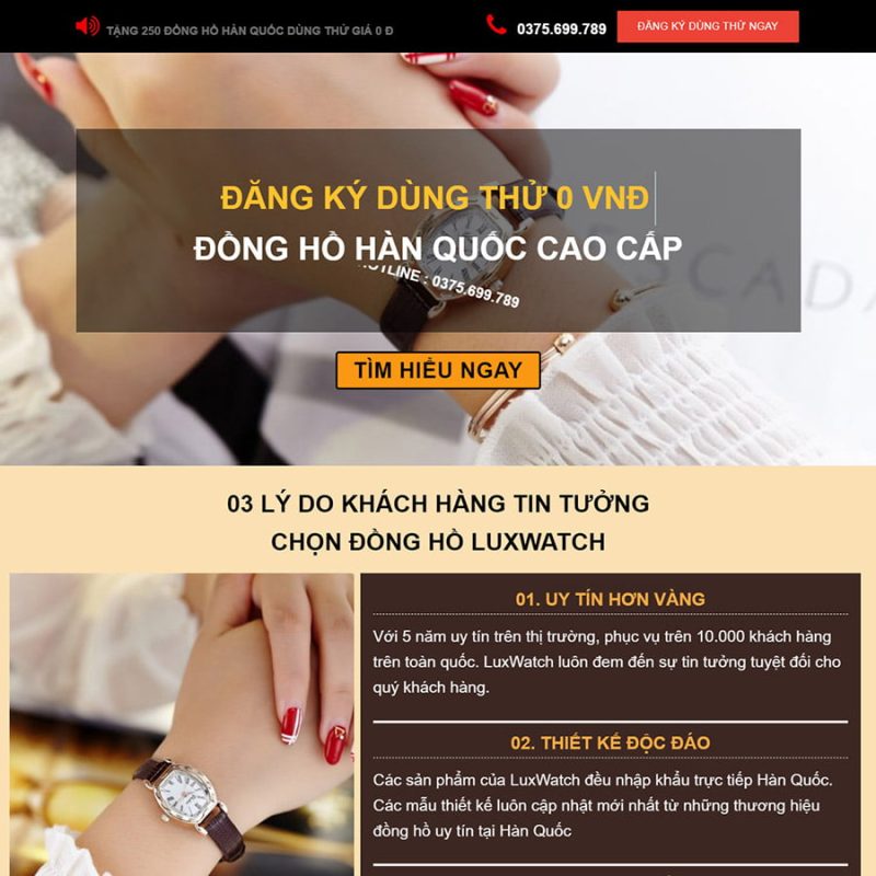 Theme wordpress landing page bán đồng hồ 02 3