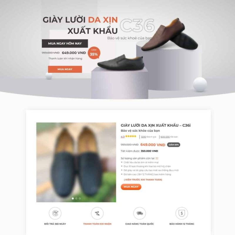 Theme WordPress landing page bán giày da 3