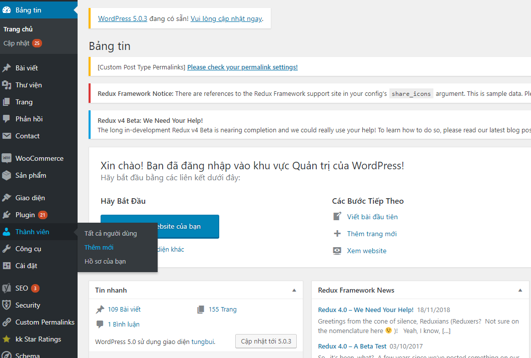 thêm người dùng mới trên website wordpress