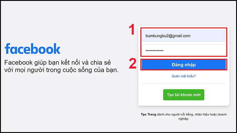 đăng nhập vào tài khoản facebook