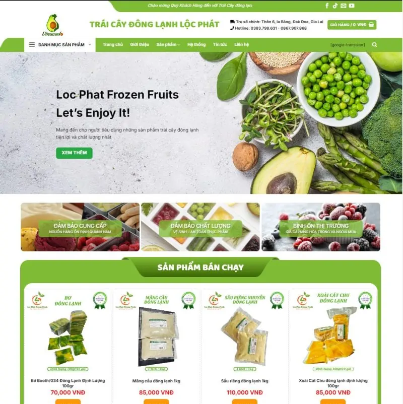 Theme wordpress bán trái cây đông lạnh, thực phẩm sạch