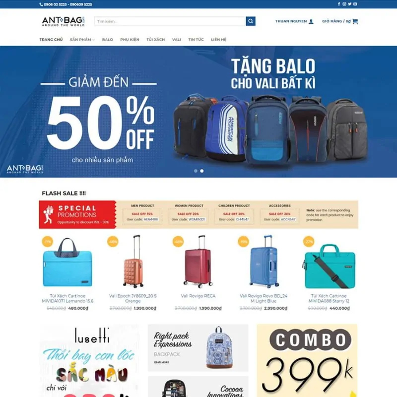 Theme WordPress bán balo