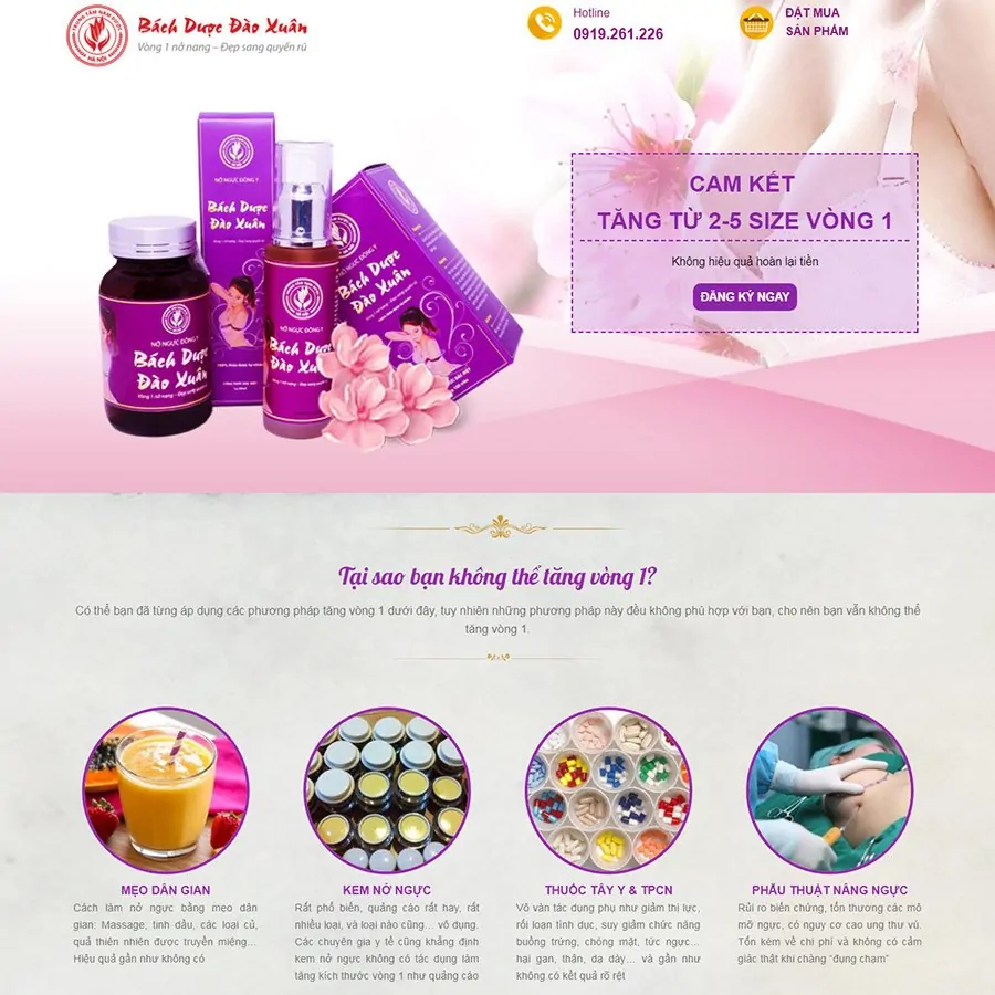 Mẫu Landing Page kem nở ngực 2 Mẫu Landing Page kem nở ngực